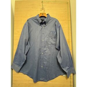 Lands End Mens Blue Oxford Button Down Long Sleeve Dress Shirt 18 35